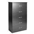 Better Home 15.75 in. D x 31.5 in. W x 56 in. H Olivia Wooden Tall 5 Drawer Chest Bedroom Dresser in Black 616859965713